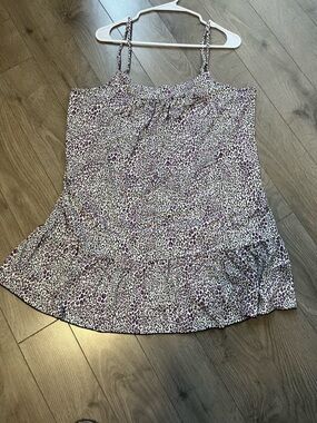 Spaghetti Strap Leopard Print Tank Top - White/Purple